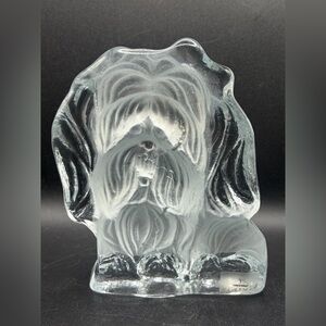 Viking Glass Terrier Shih Tzu Bookend Satin Dog Paperweight Figurine w/ Sticker